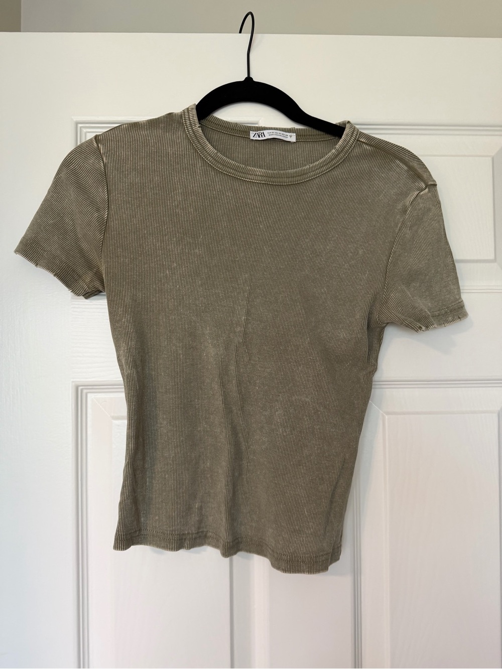 Zara Olive Ribbed Crewneck Short Sleeve Tee